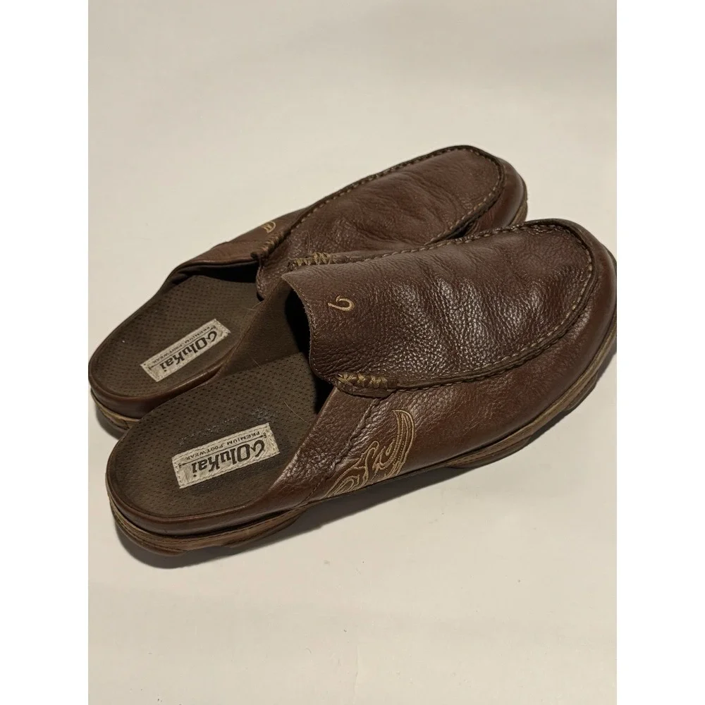 Olukai Kono Mens Size 12 Russet Brown Leather Slip-On Mule Shoes Comfort